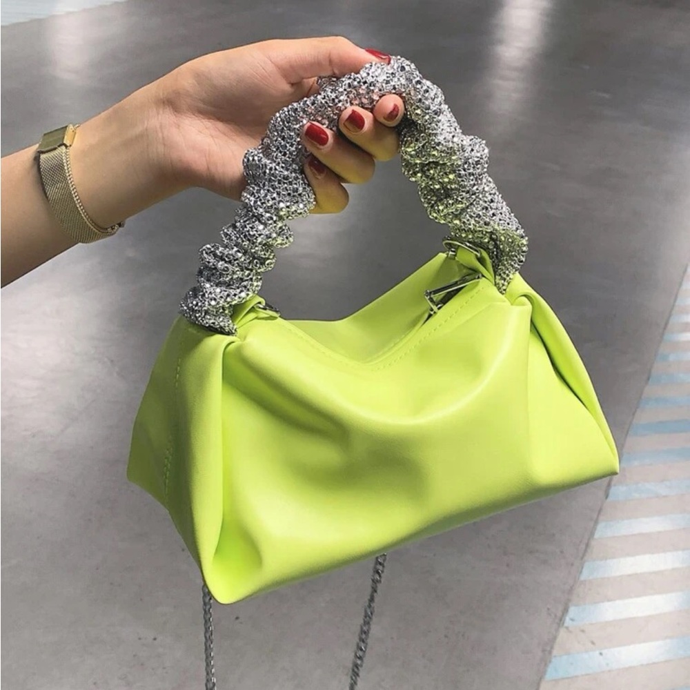 Neon lime faux leather accent bag with chain strap